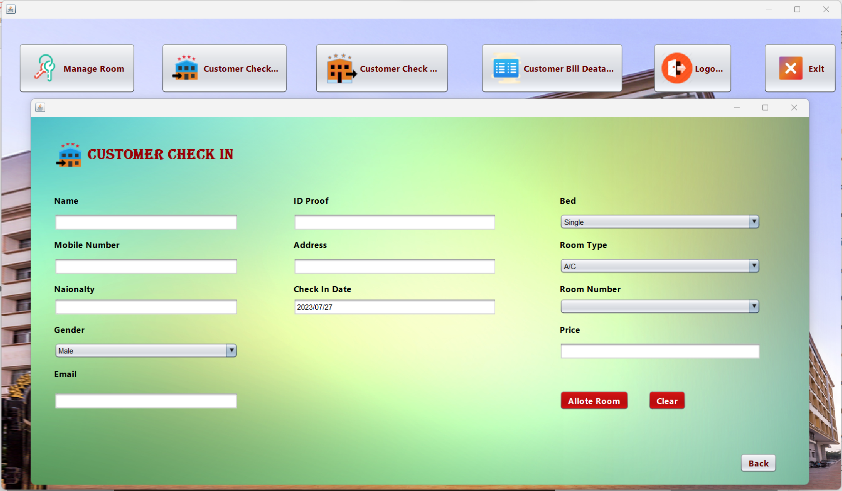 Hotel Management System View